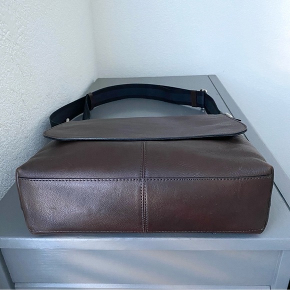Coach Messenger Bag Mahogany Brown Leather with Woven Crossbody Strap - Picture 6 of 13